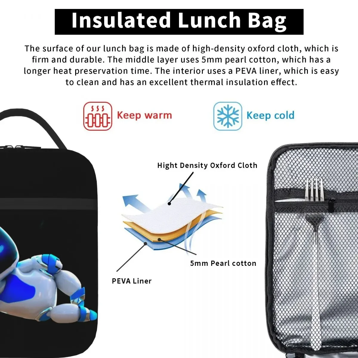 Astrobot Sleeping Lunch Bags Insulated Lunch Tote Portable Thermal Bag Resuable Picnic Bags for Woman Work Children School