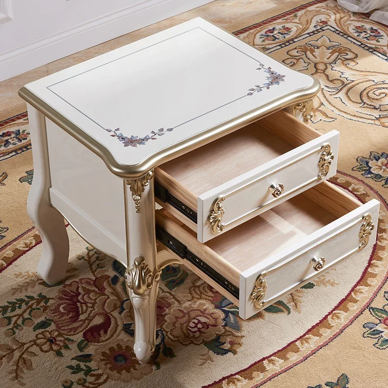 JC الأوروبي السرير الجدول غرفة نوم خشب متين خزانة فاخرة الشمبانيا الذهب خزانة الفرنسية محفورة بدلة بيضاء بسيطة #4