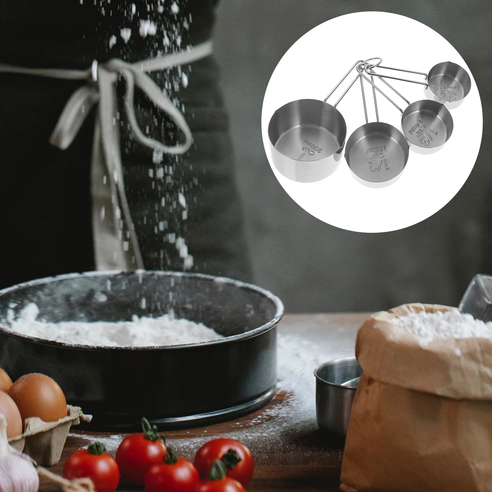 

4pcs Scale Kitchen Baking Tools Home Use Graduated Stainless Steel Measuring Cups Tool For Cooking Milk Powder Easy