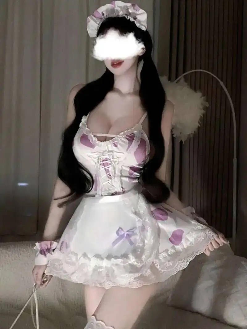 Uwodzicielski Fioletowy Seksowny Strój Krowy Gorąca Sukienka na Szelkach w Stylu Pokojówki Elegancka Sukienka Mini na Ramiączkach Gorące Seksowne Damskie Topiki 2025 Nowy Top S9PD