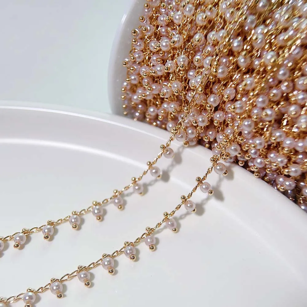 0.5M 1M Imitation Pearl Ball Charm Beaded Chain Plastic White Waterdrop Beads Copper Chains Necklace Cloth DIY Jewelry Findings view 5