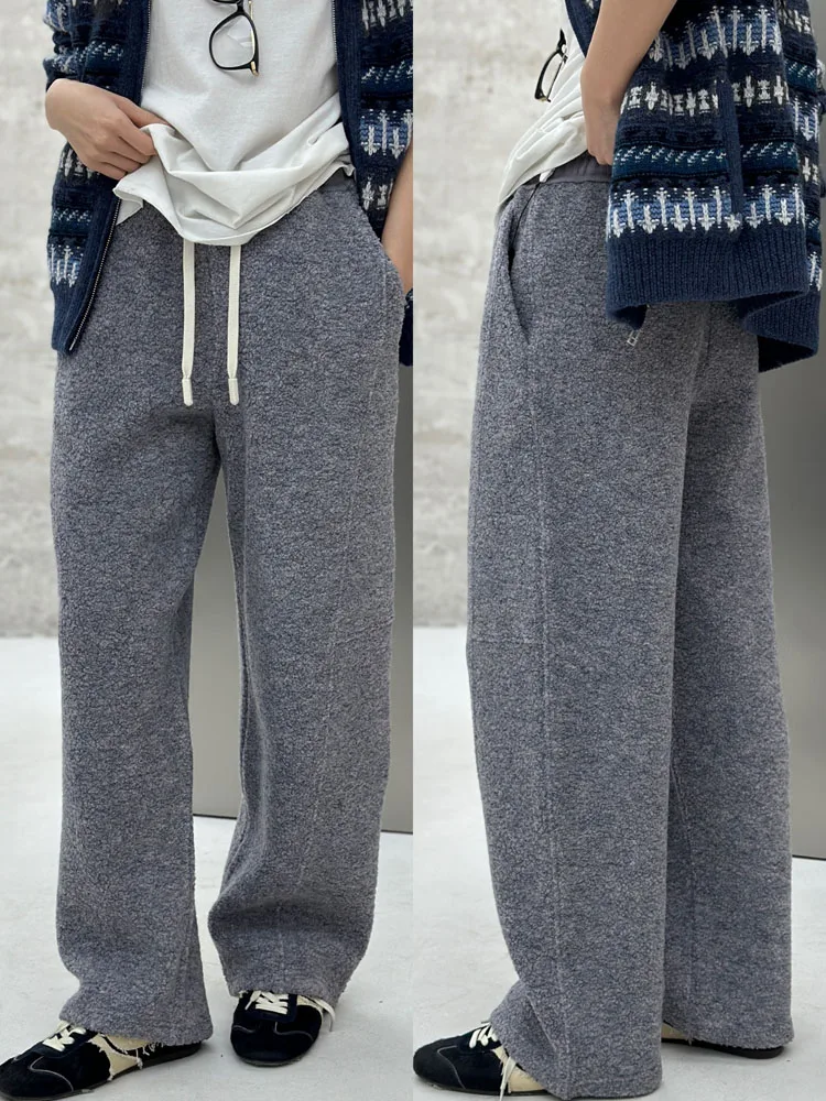 

Bodhl Winter Thiened Wool Blend Wide Leg Pants High Waist Casual T Pants Tee Piece Series Korean Sle Long Pants