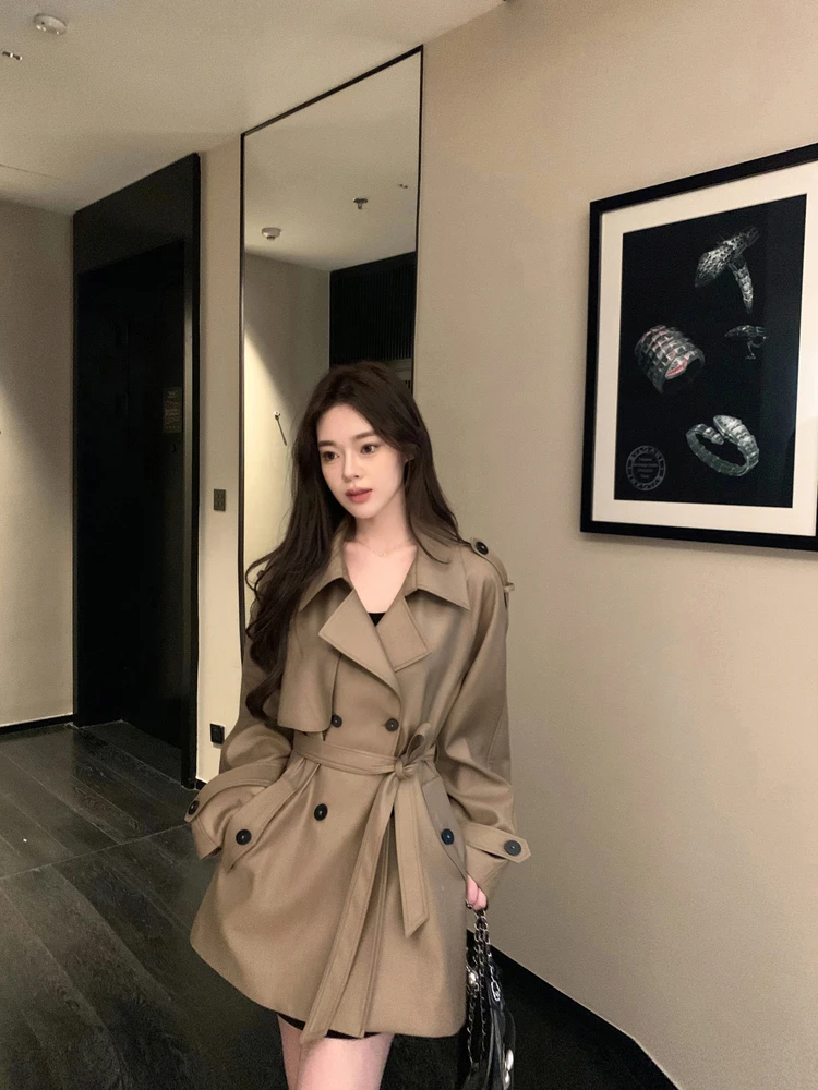 

Buou i ort Coat Jaet Women's High Waist Spring Autumn New Sle Faionable Windbreaker Polyester Viscose Material