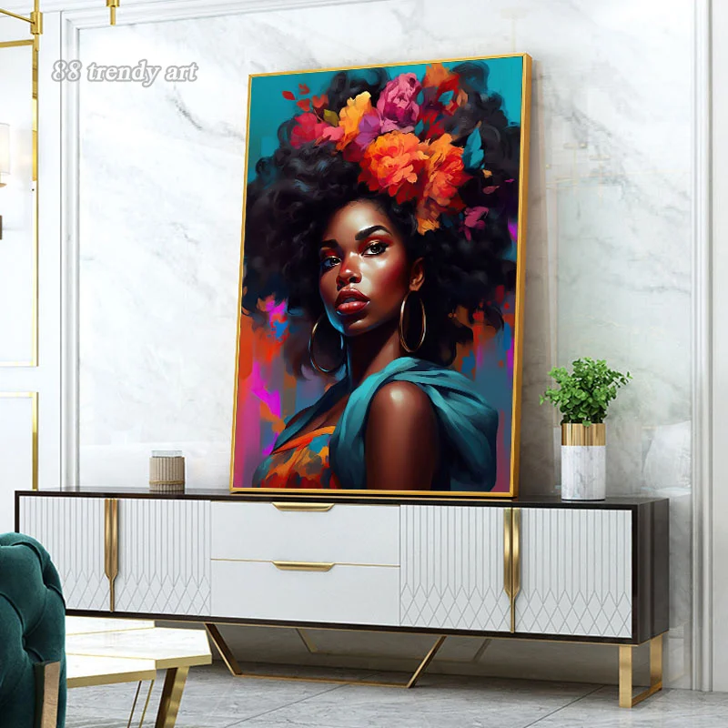 Beautiful African American Woman Canvas Psoters and Prints Sunshine Smiling Girl Pictures Portrait Wall Art Picture Home Decor