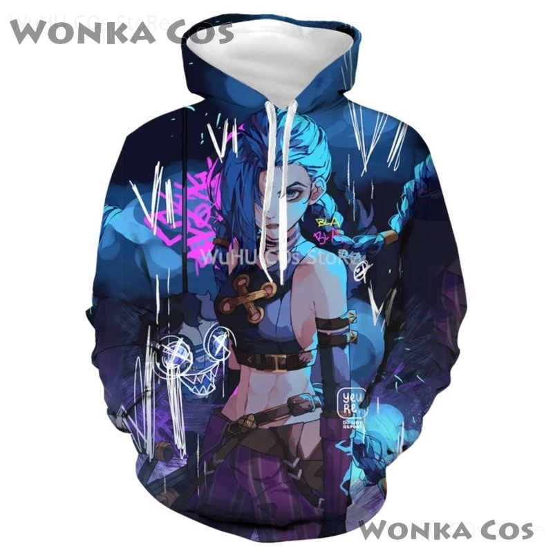 Arcane Hoodie LoL Vi Cosplay Hoodie 3D Printed Hooded Hoodies Sweatshirt Men Women 3D League of Legends Jinx Cosplay Costume