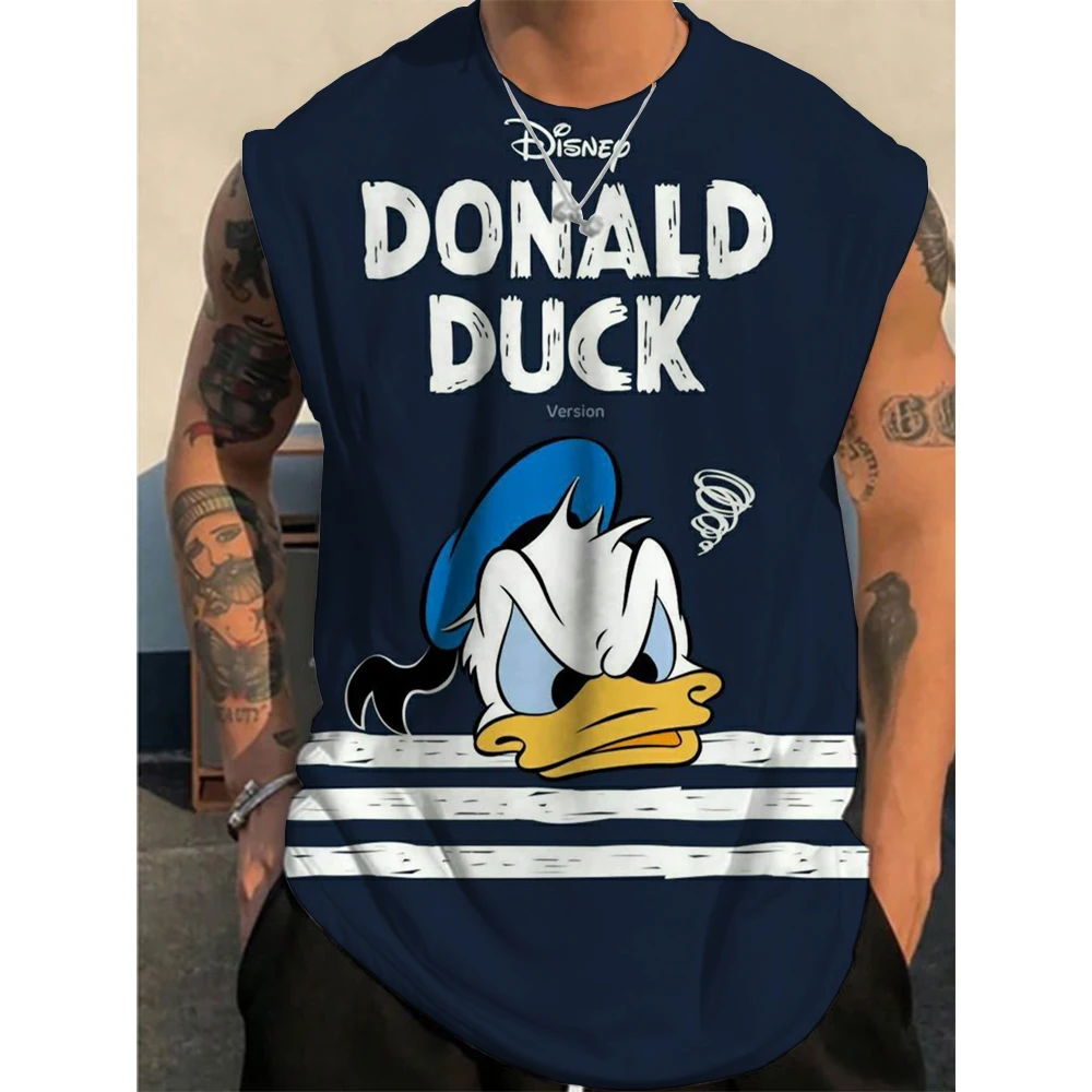 Disney Fun Donald Duck Print Shirts Men's Cartoon Tank Tops Sleeveless Muscle Tank Top Graphic Gym Workout Patriotic Tees