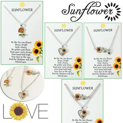 New Sunflower Pendant Necklace with Heart shaped Sunflower Drop Oil Double Layer Letter Blessing Jewelry Wholesale