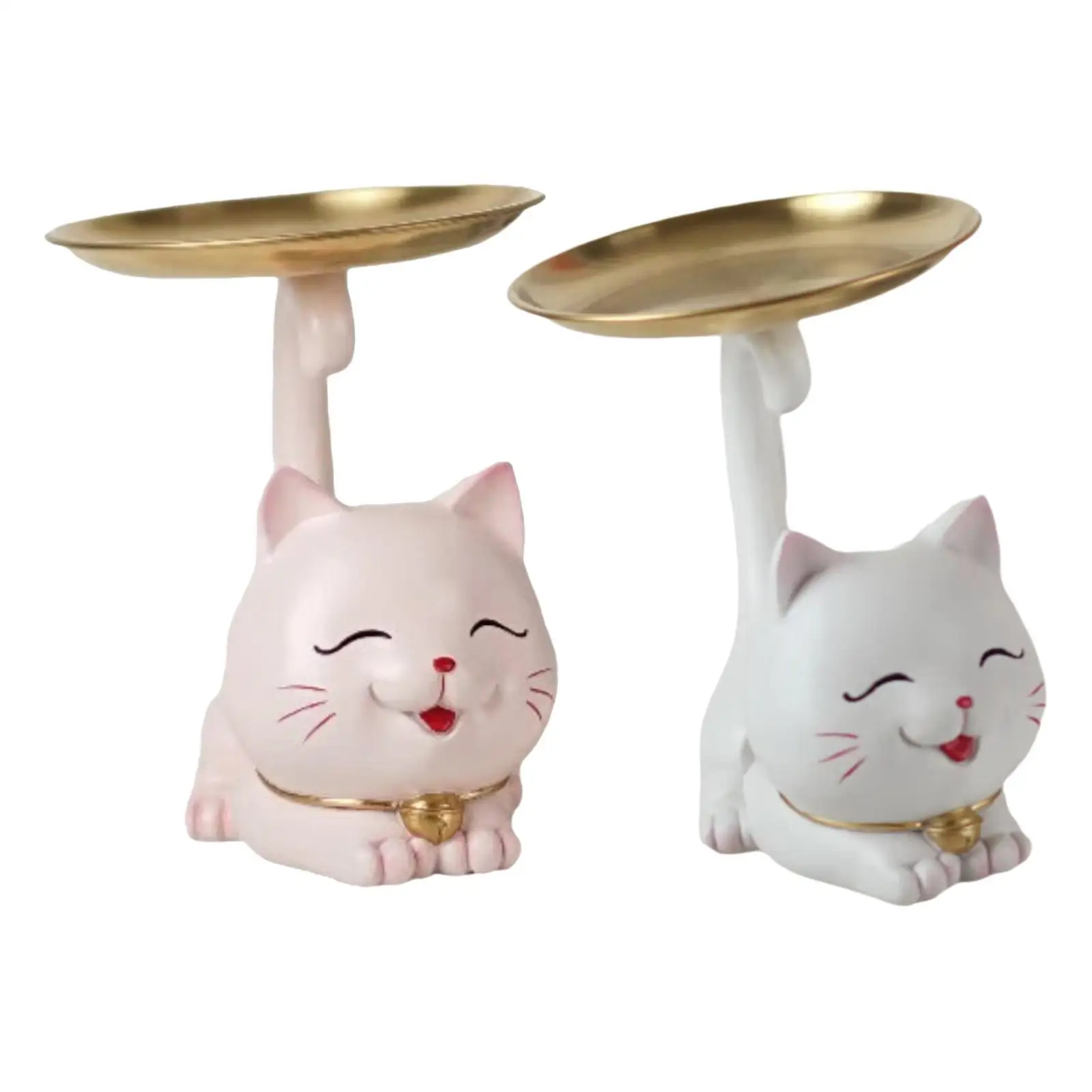 Cartoon-Katzenstatue mit Tablett, Kunstwerk, Tischdekoration für Balkon, Innenterrasse