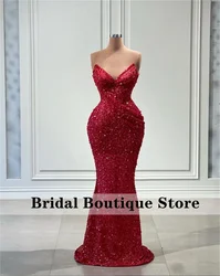 Glitter 2024 Sweetheart Red Evening Dress Sparkly Beads Sequins Pearls Mermaid Prom Party Dress Dresses Robes De Soirée