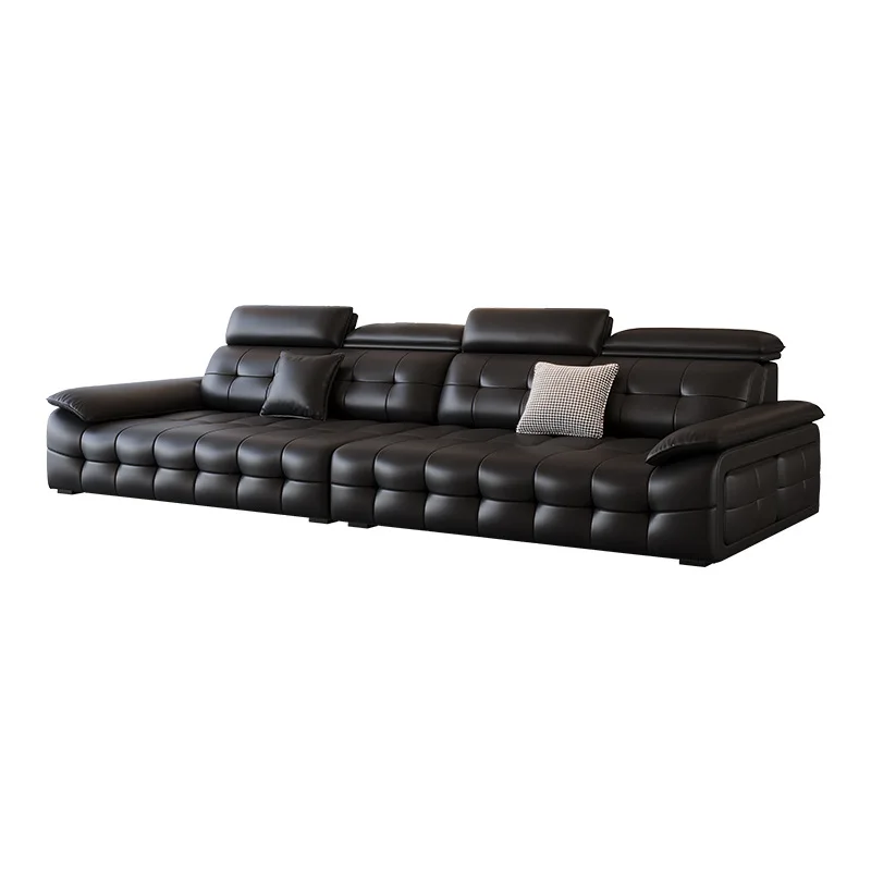 

Sofa Italian minimalist leather sand living room large apartment light luxury black leather art sofa