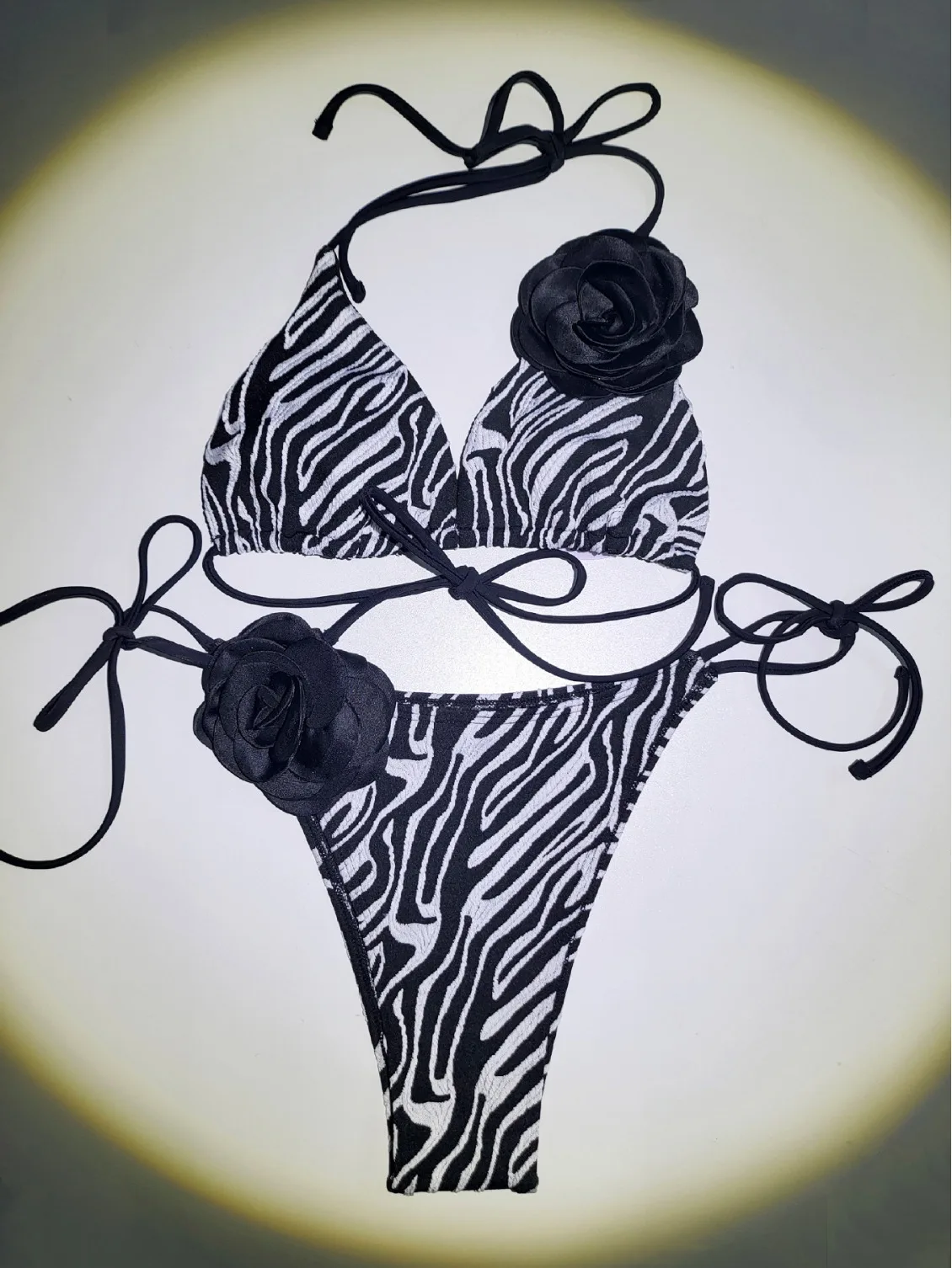 2025 Women 3D Floral Bikini Set Women's Sexy Tie-Front Two-Piece Swimwear Beach Swimsuit Sexy Lace Up Bandage Thongs Swimsuit