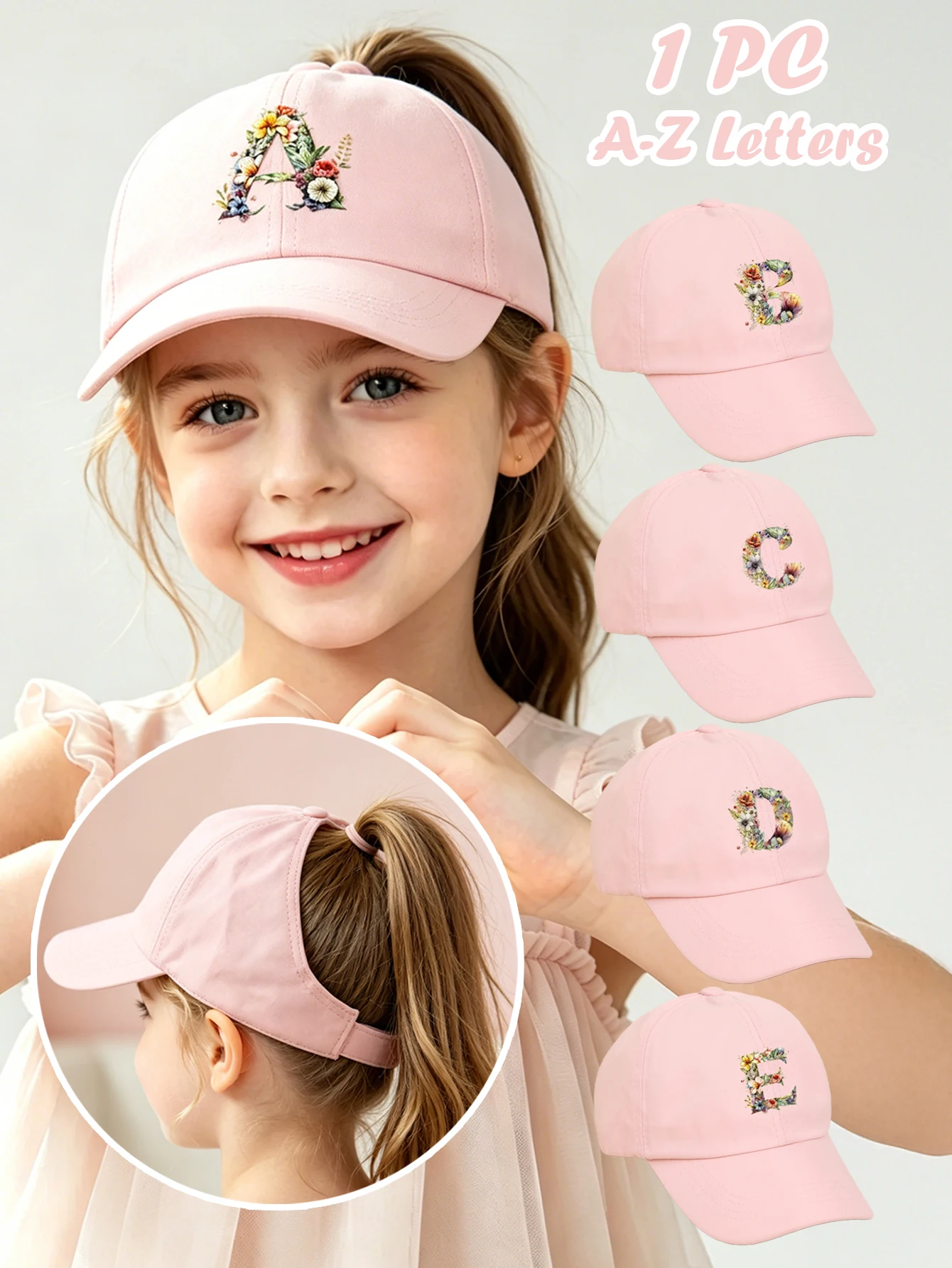 

1pc pink baby hat Adjustable Youngsters' Baseball Cap with A-Z letter Colorful Floral- Breathable Sun Hat for Boys and Girls A