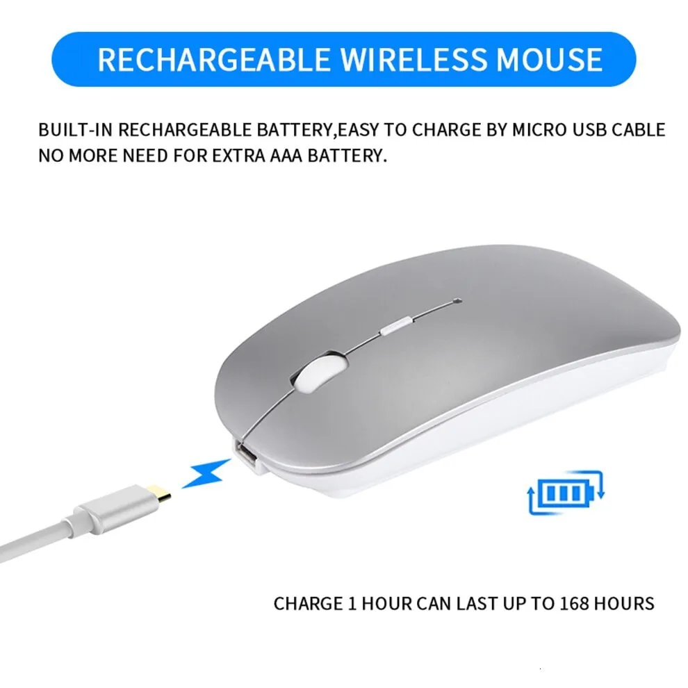 4.0 Bluetooth Wireless Mouse 2.4Ghz Rechargeable Mouse for pple M.c PC Laptop Android Slient Mice Slim Adjustable DPI