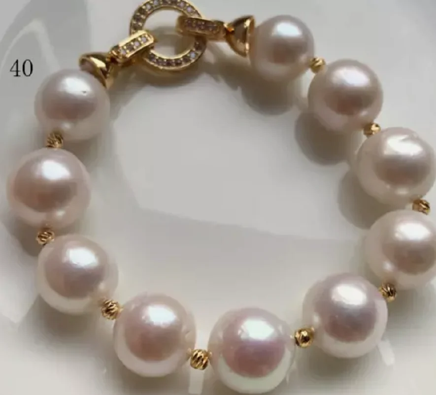 HUGE 11-12mm natural south sea genuine white near round pearl bracelet 7.5-8