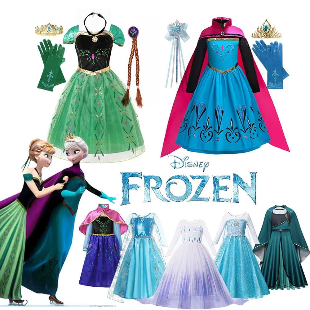 

Disnay Frozen Theme Girl Costume Elsa Anna Dress Fancy Halloween Disguise Party Birthday Cosplay Dress Children Clothing Outfits