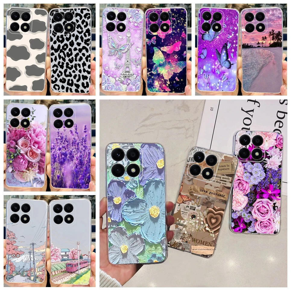 Funda For Honor X8a CRT-LX1 Phone Case Flower Butterfly Women Fashion Back Cover For Huawei Honor X8a 2023 Soft Clear Bumper Bag