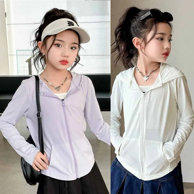 Girls Sun Protection Clothing Summer Lightweight Cool Feeling Slimming Outerwear 2025 New Children's Fashion Jacket