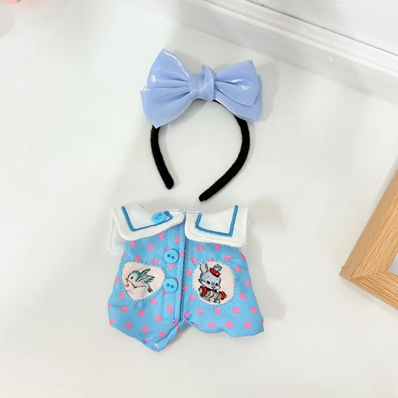 Für Labubu Kleidung Cartoon Verspieltes Sailor Style Set Polka Dot Onesie mit Schleife und Stirnband Puppe Tide Play für Labubu V3 V2 V1