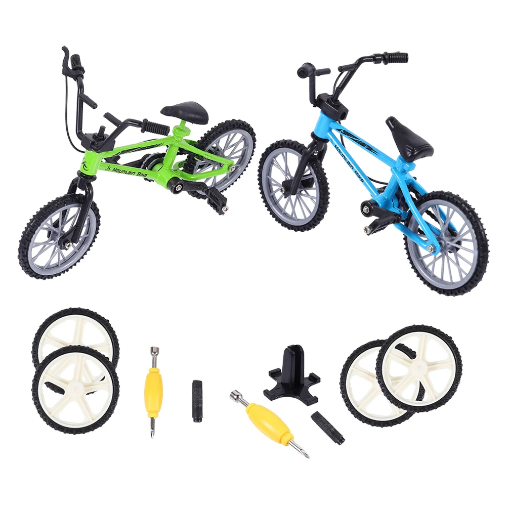 2 Sets Toys Finger Bike Aluminum Alloy Bicycle Mini Children Cognitive Plaything