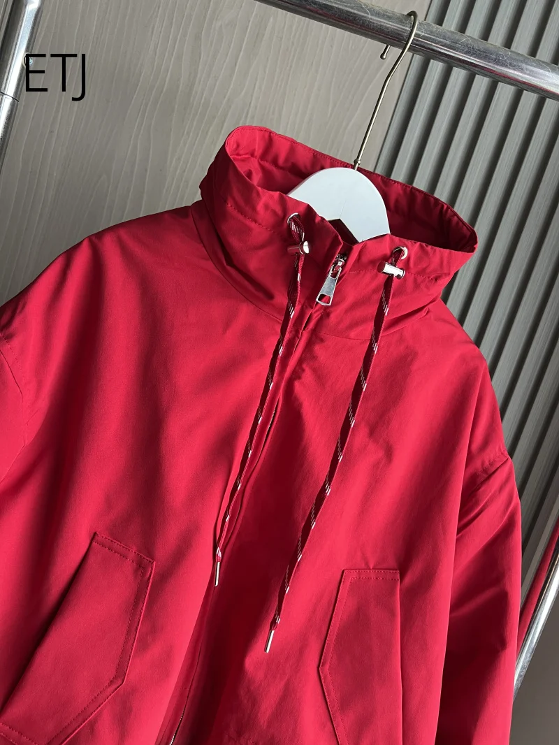ETJ 2026 Damen Polyester Gefütterte Jacke mit Stehkragen, Kordelzug an der Taille, Oversize Pufferjacke, Kurze Windjacke – Detail 8