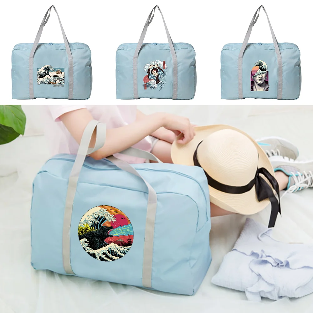 

Handheld Travel Bag Wave Pattern Printing Series Foldable Spacious Durable Travel Duffel Accessories Bag with Zipper