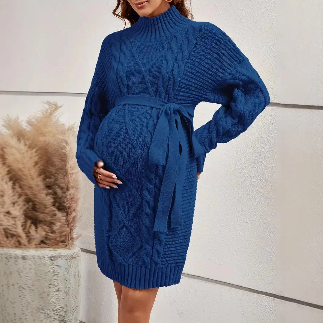 

Dress for Pregnant Women Photoshoot Clothes Pregnancy Casual Knitted High-neck Long-sleeved Warm Sweater Autumn Winter Clothing