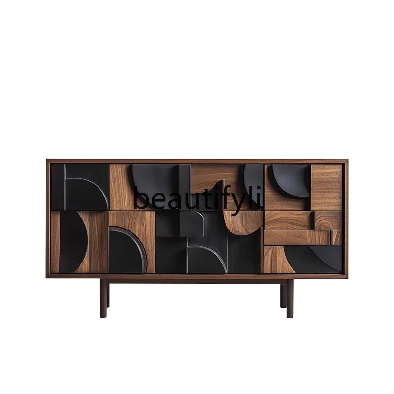 Italian all-solid wood porch cabinet, Nordic art creative dining side cabinet, high-end living room decorative locker