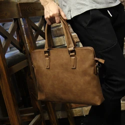 LEBSGE Retro Crazy Horse Pu Leather Men's Bags Business Briefcase  Men Messenger Bags Work Laptop Bag Man Office Bag