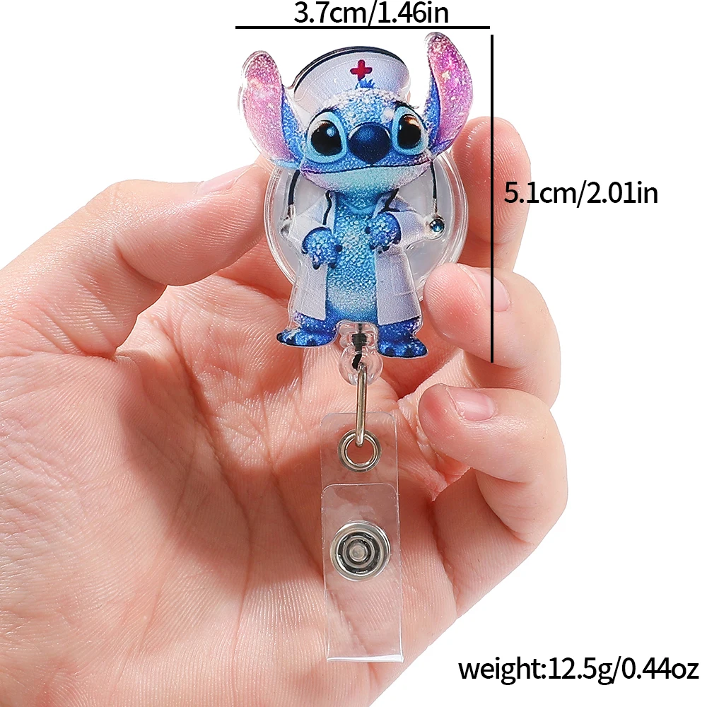 Nuovo design di qualità telescopico per badge da infermiera, simpatico portachiavi con supporto per biglietti da visita per studenti Disney Stitch