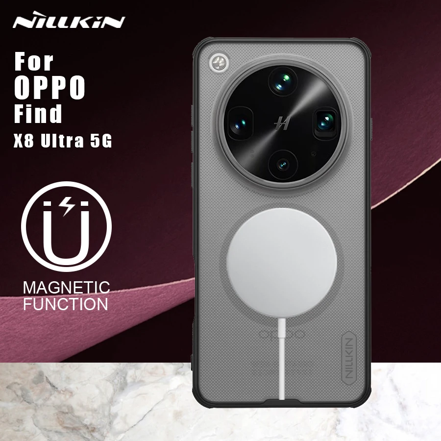 

Чехол Nillkin для OPPO Find X8 Ultra 5G Super Frosted Shield Pro, прозрачный черный магнитный ПК + ТПУ, полная задняя крышка, защита