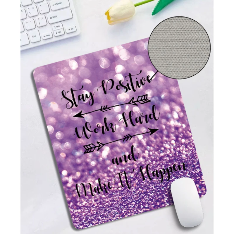 

Inspirational Quote Mouse Pad Colorful Sand Crystal Waterproof Non-Slip Pad Art Design Natural Rubber Carpet Office Accessories