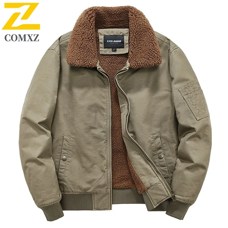 COMXZ 2025 سترة رجالية مبطنة بالصوف سميكة من القطن المغسول سترة شتوية خارجية غير رسمية بياقة مقلوبة #2