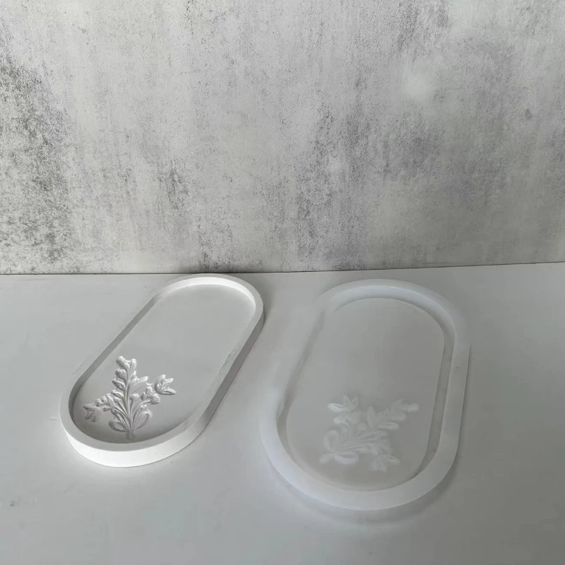 Bandeja oval molde de silicone diy borboleta rosa esculpida bandeja coaster gesso concreto resina cola epoxy molde artesanato presente decoração para casa