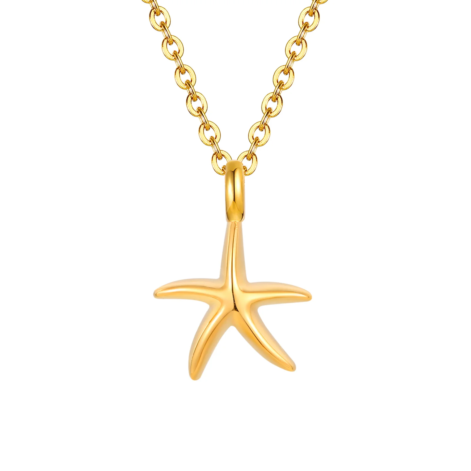 Starfish Ocean Sea Life Necklace Pendant, Stainless Steel Chain Adjustable, Summer Beach Jewelry