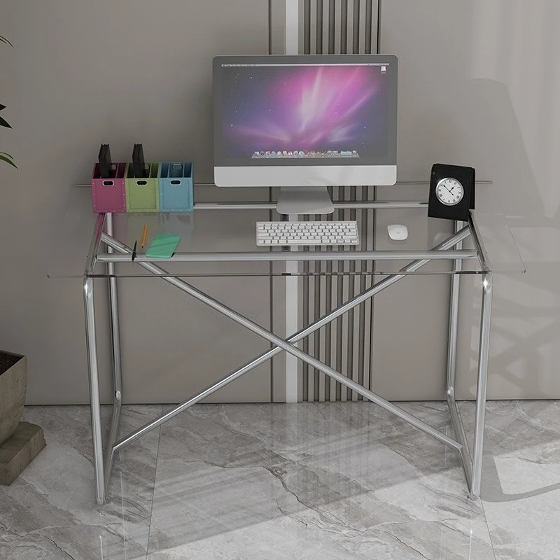 

Stainless steel conference table light luxury minimalist modern home living room table transparent workbench