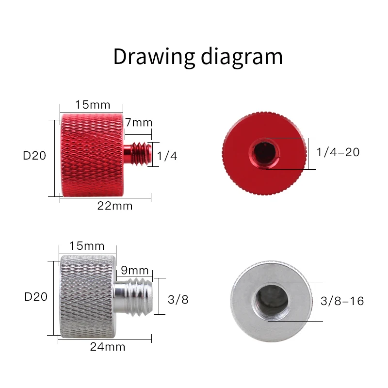 

1/4 Male to 3/8 Female Aluminum Alloy Camera Screw 1/4 to M4 M5 M6-M10 Conversion screws Photographic Equipment Accessories