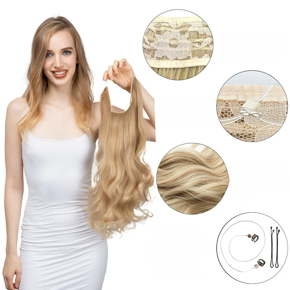 

Накладные волосы для женщин (для трансграничной торговли) | Длинные кудри, невидимая линия, полное покрытие головы, легко наносятся