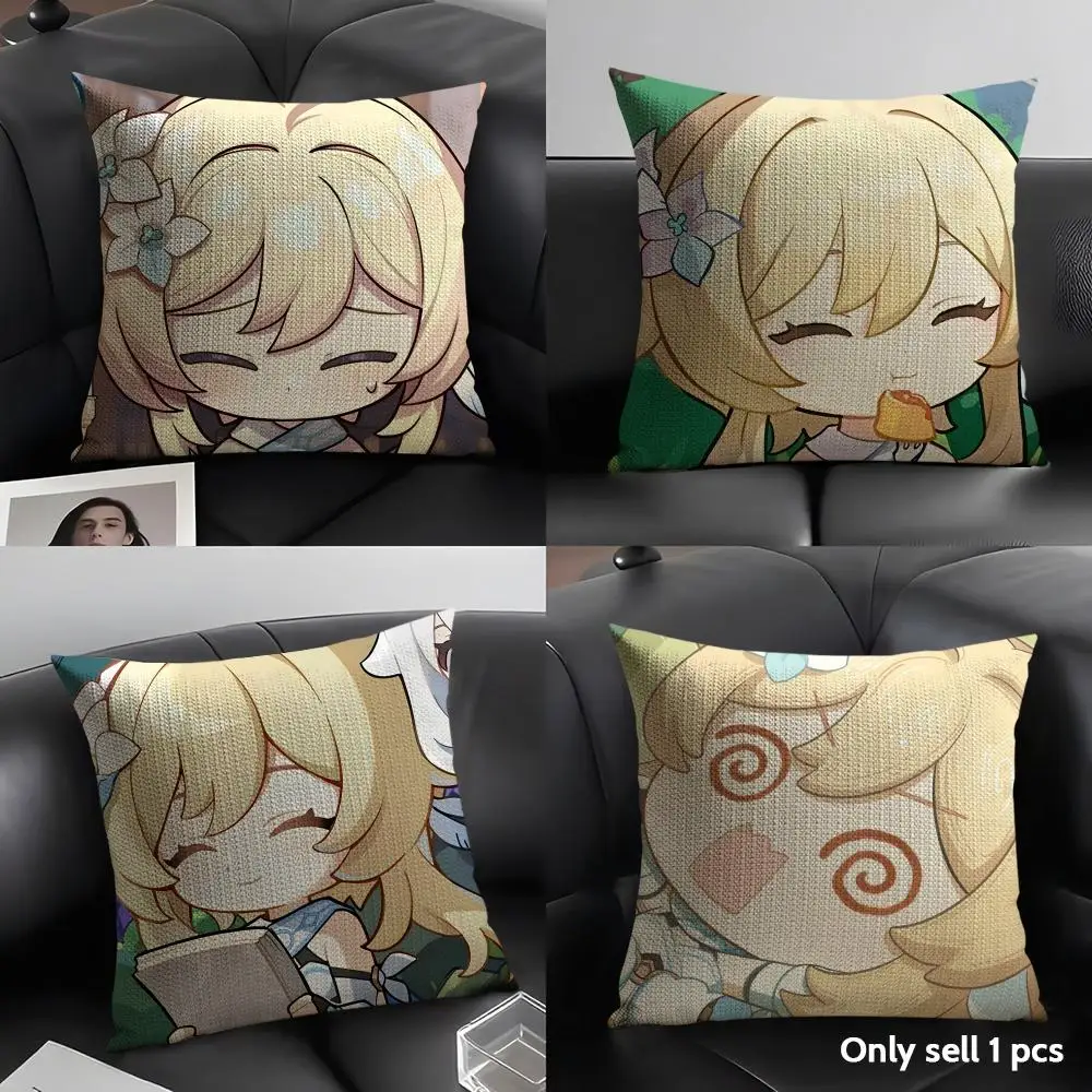 Lumine Cute Cute Genshin Impact Cushion Cover Natural Linen Organic Fabric Double-Sided Printing Sofa Home Decor Pillow Case