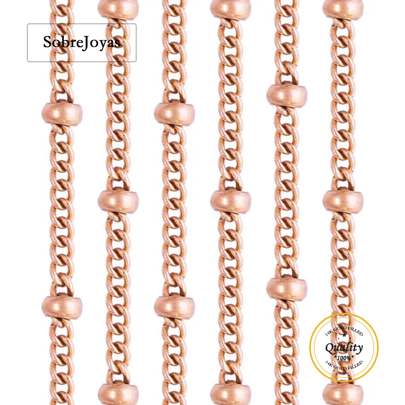 

1 Meter 14K Rose Gold Filled Curb Chain with Bead (8mm Spacing) 1.2mm Width Unfinished Bulk DIY Jewelry Findings