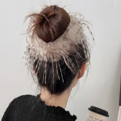 Super Large Feather Hair Ring Multicolor Fluffy Hair Tie Ponytail Elastic Hair Band Korean Headwear  Hair Loop Hair Accessories