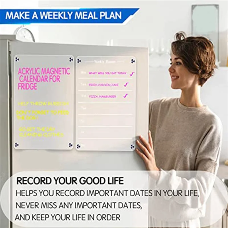 TA-Transparent Acrylic Board Clear Dry Erase Board For Refrigerator Acrylic Magnet Weekly Calendar For Refrigerator