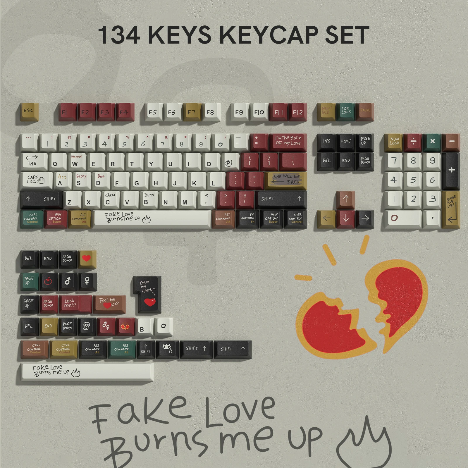 Imagem -05 - Teclas Tema de Amor Falso Cereja Perfil Keycap Pbt Keycap Corante-sub Cereja mx Interruptores para 61 84 104 Teclado Mecânico Gamer 130