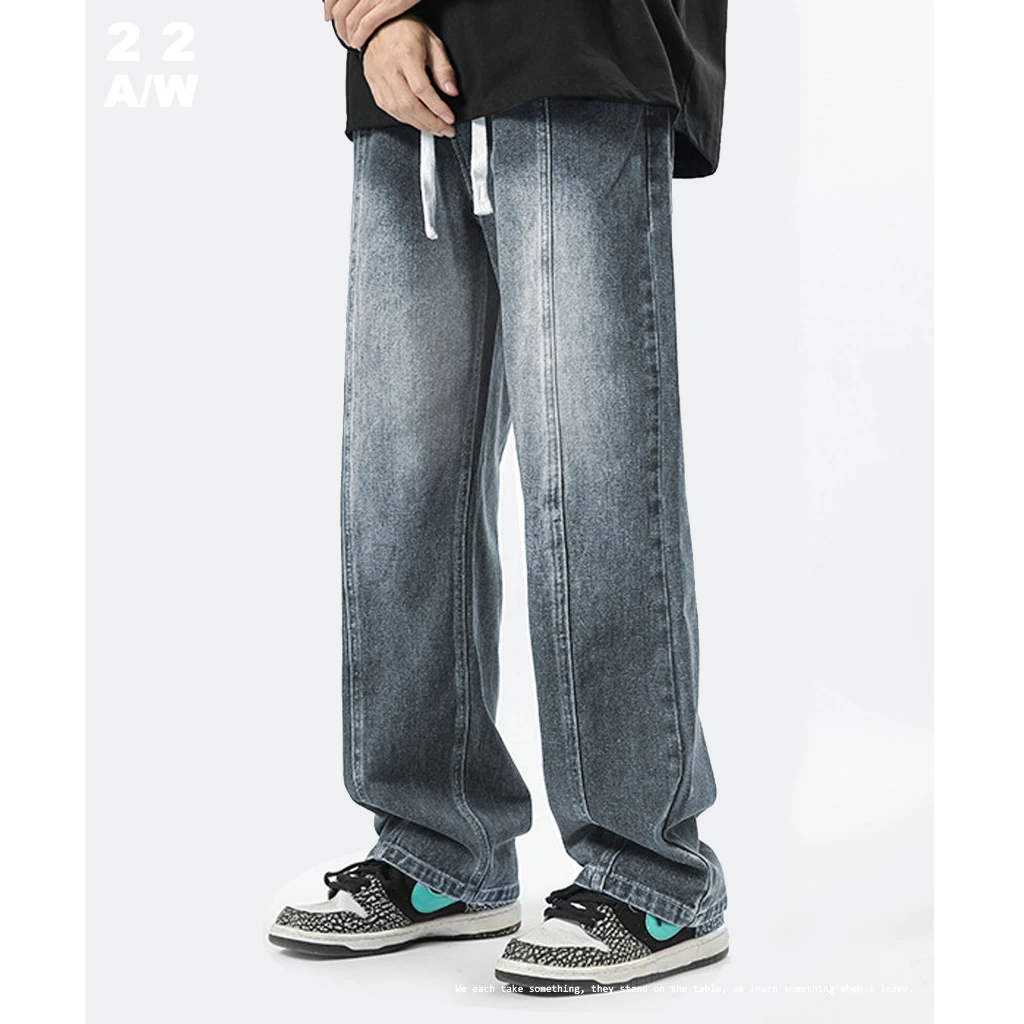 【PRIMAXIS】 Vintage Men's Jeans Wash Drop Thickened Trousers 2023 Autumn Winter Korean Loose Wide Leg Straight Leg Denim Pants