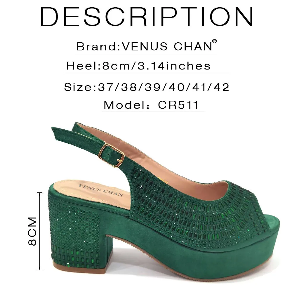 High Quality Green Color Hot Selling Comfortable Heels Ladies Elegent Sandals Matching Handalbag Set For Party Pump