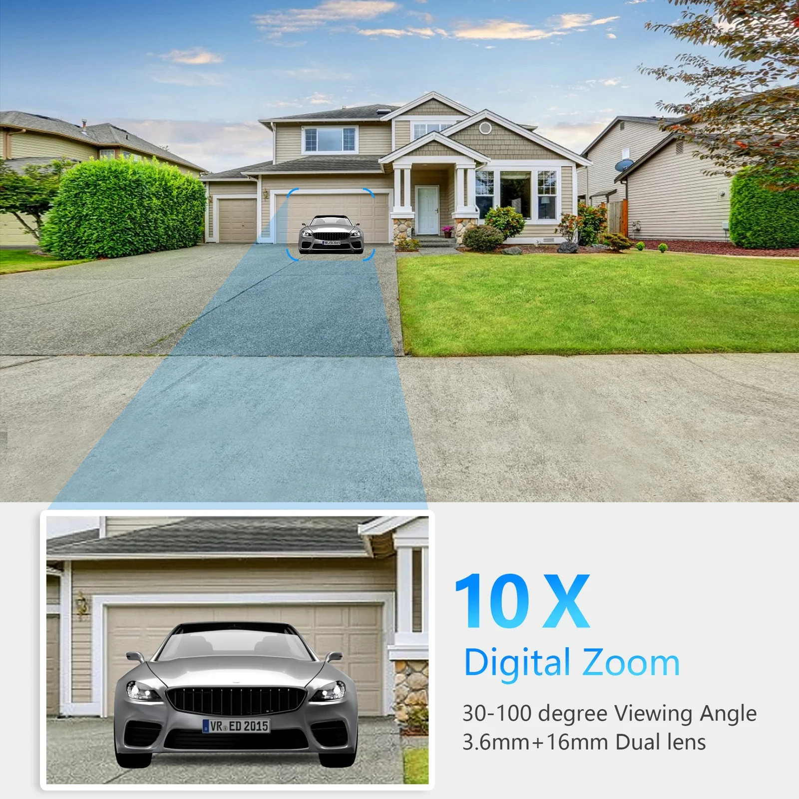 Gadinan Mini WIFI 10x Digital Zoom Security Camera Two-Way Audio Color Night Vision PTZ Camera AI Automatic Tracking Sound light