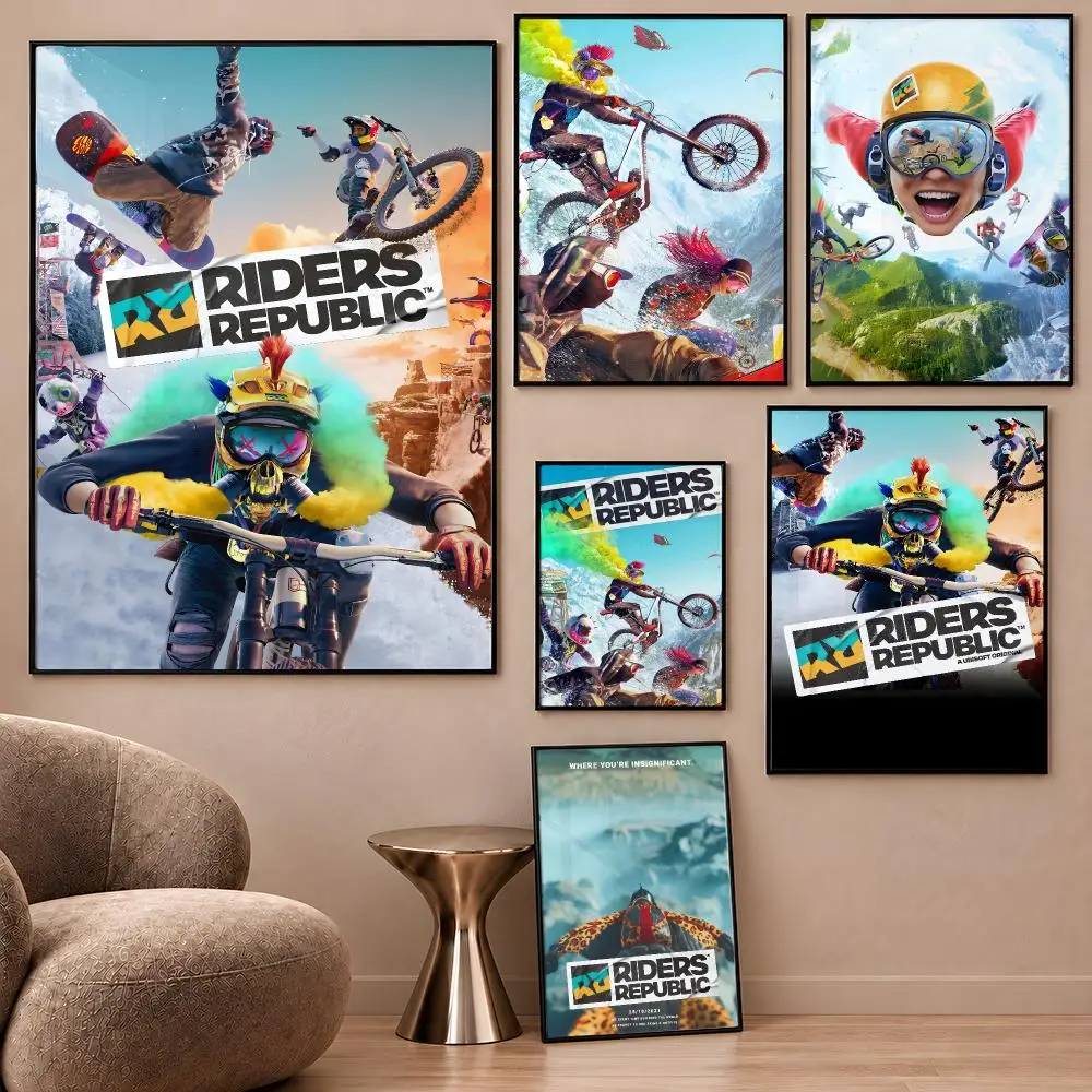 Game Riders Republic MTB BMX Wingsuit Poster Aesthetic Wall Art Poster HD Waterproof PP Self Adhesive Bedroom Dorm Room Decor
