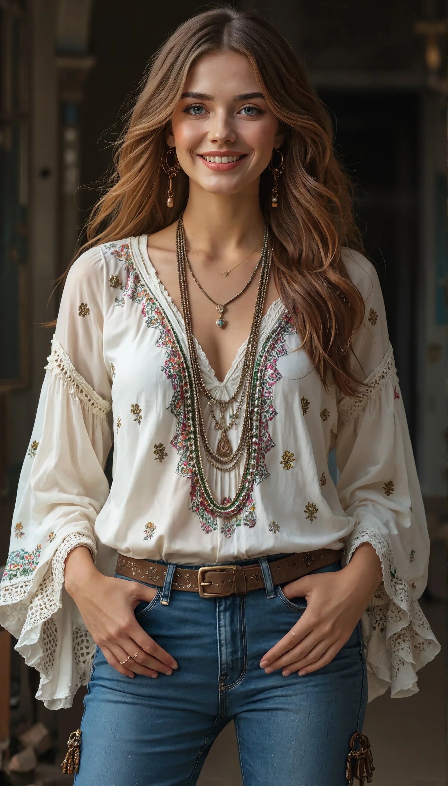Women's Ethnic Bohemian Blouse V-Neck Long Sleeve Vacation Top Retro Print Lace Splicing Casual Vintage Shirt for Autumn