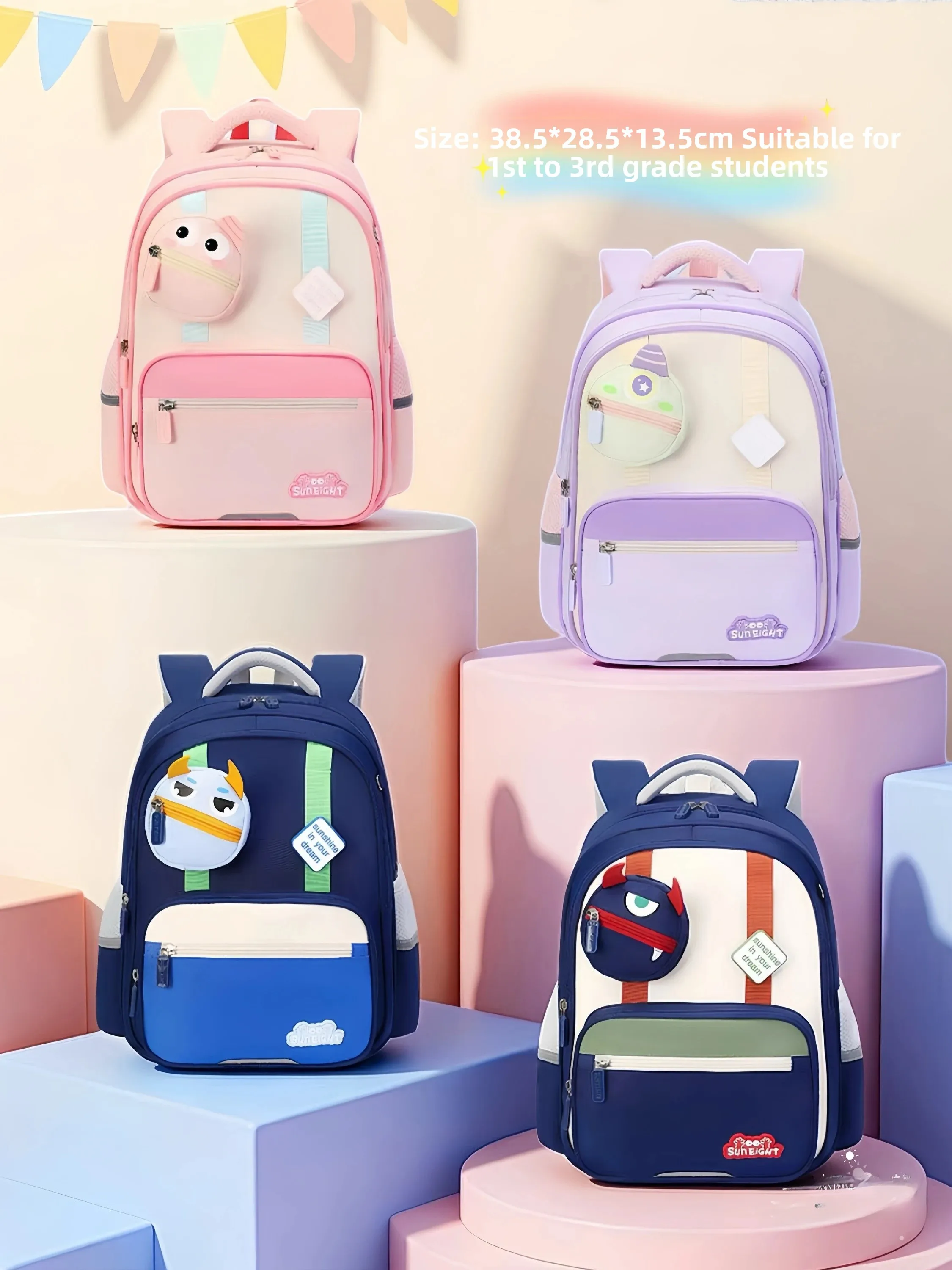 sunshine8point-cute-monster-backpack-multi-layer-partition-reduction-load-spine-protection-anti-sagging-school-bag-for-primar