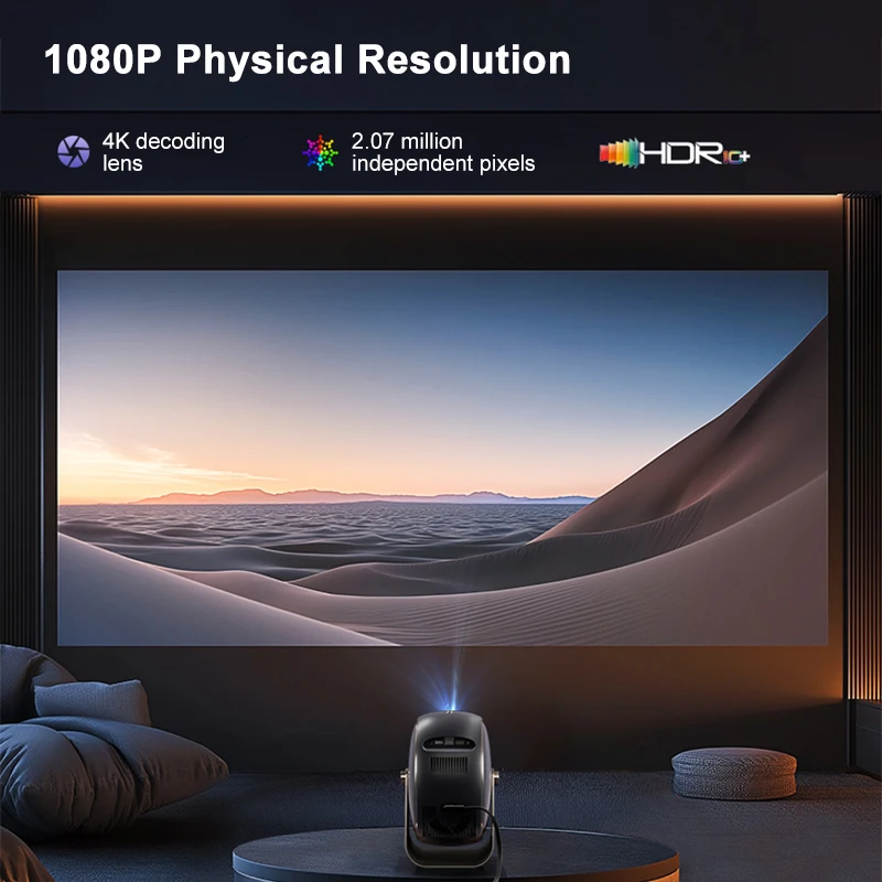جهاز عرض FlixTone U5 عالي الدقة 1080P 4K فيديو 1300 Ansi تركيز تلقائي واي فاي جهاز عرض صغير محمول أندرويد WIFI6 360 °   السينما المنزلية