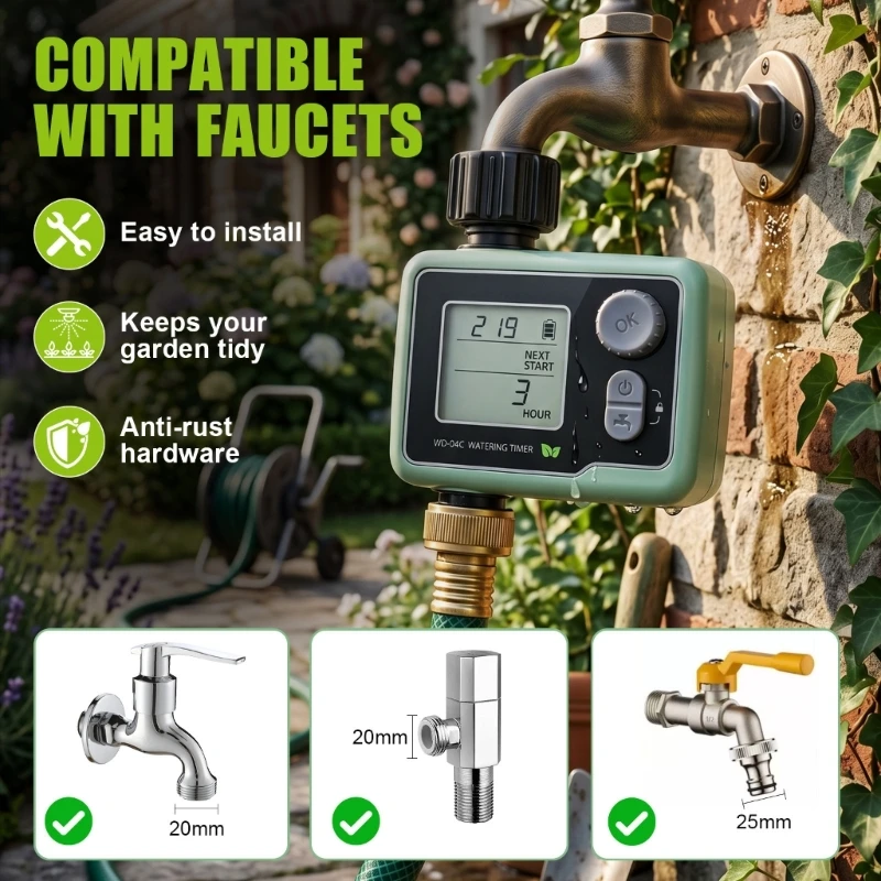 Programmable Water Timer Garden Hose Outdoor Sprinkler Timer Irrigation Controller for Lawn Yard Landscape LCD Display B03E